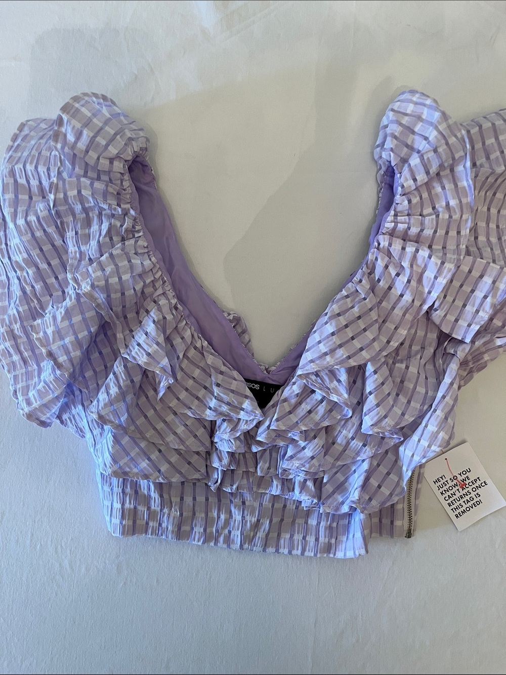 Lilac Gingham Ruffle Crop Top - Unbranded